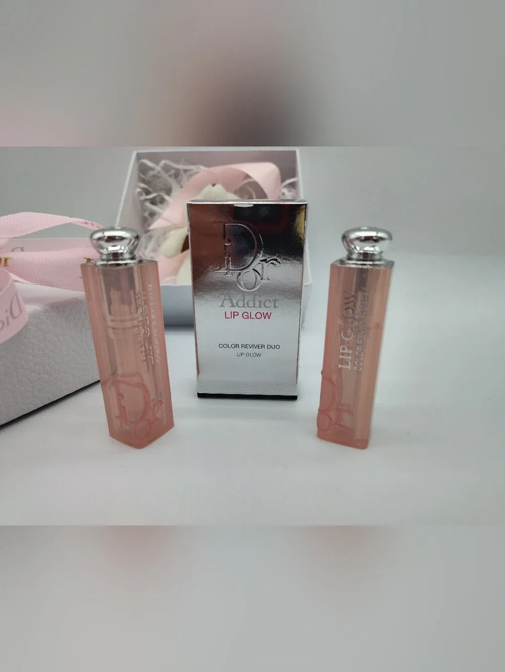 DIOR Addict Lip Glow Color 001 004 Reviver Duo Gift Set Teddy Bear Ribbon Box